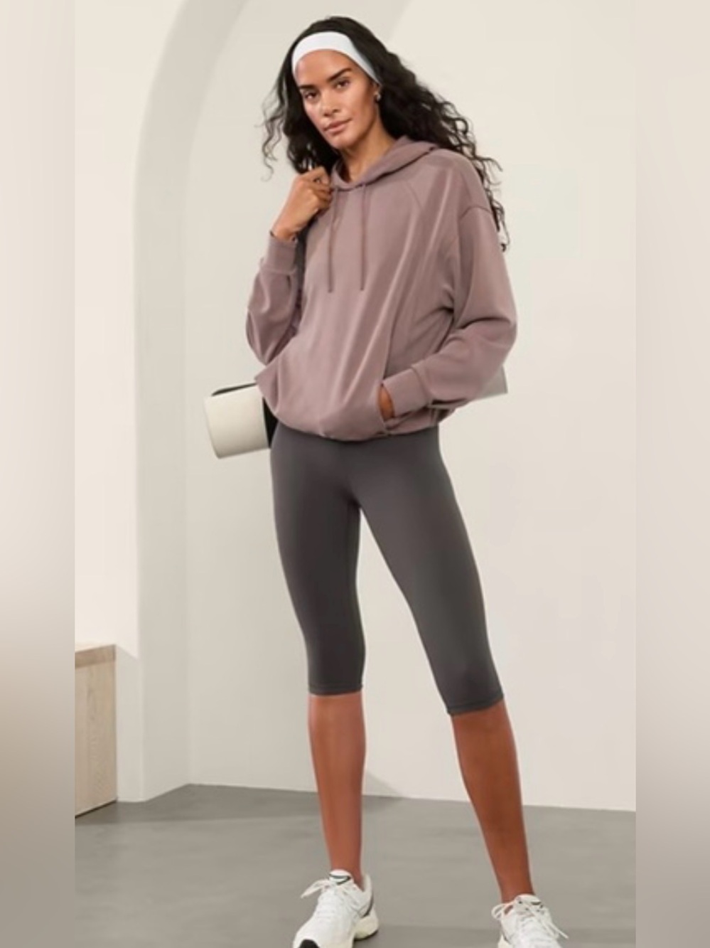 Athleta Seasoft Bubble Hem Hoodie Smoky Rose